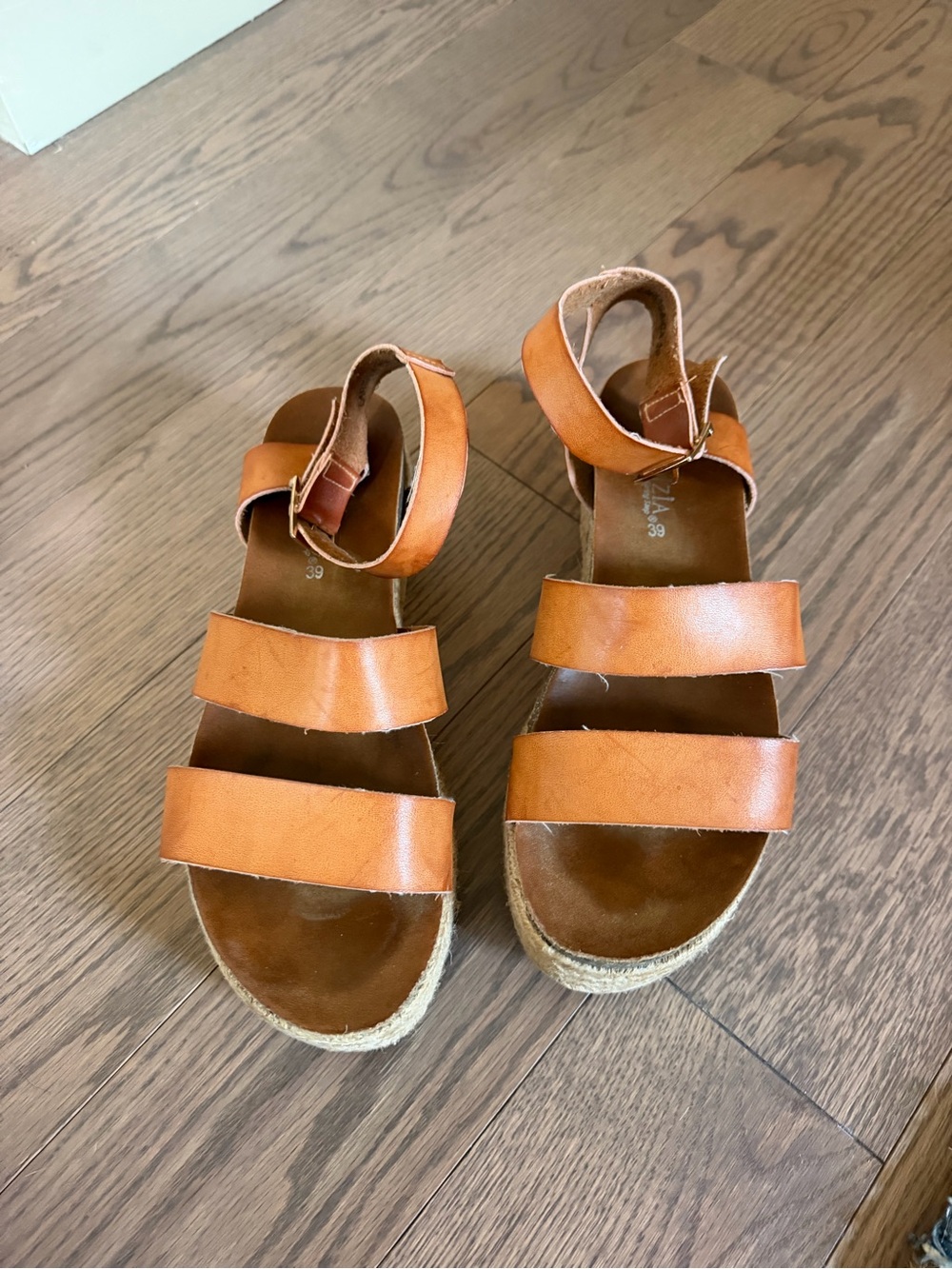 Steve Madden Tan Leather Triple-Strap Espadrille Sandals